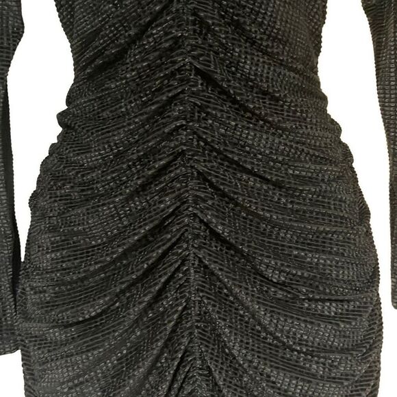 Minkpink Chaima Black Velvet Ruched Mini Dress Large NWT Sexy Stretch Cocktail - Picture 5 of 11